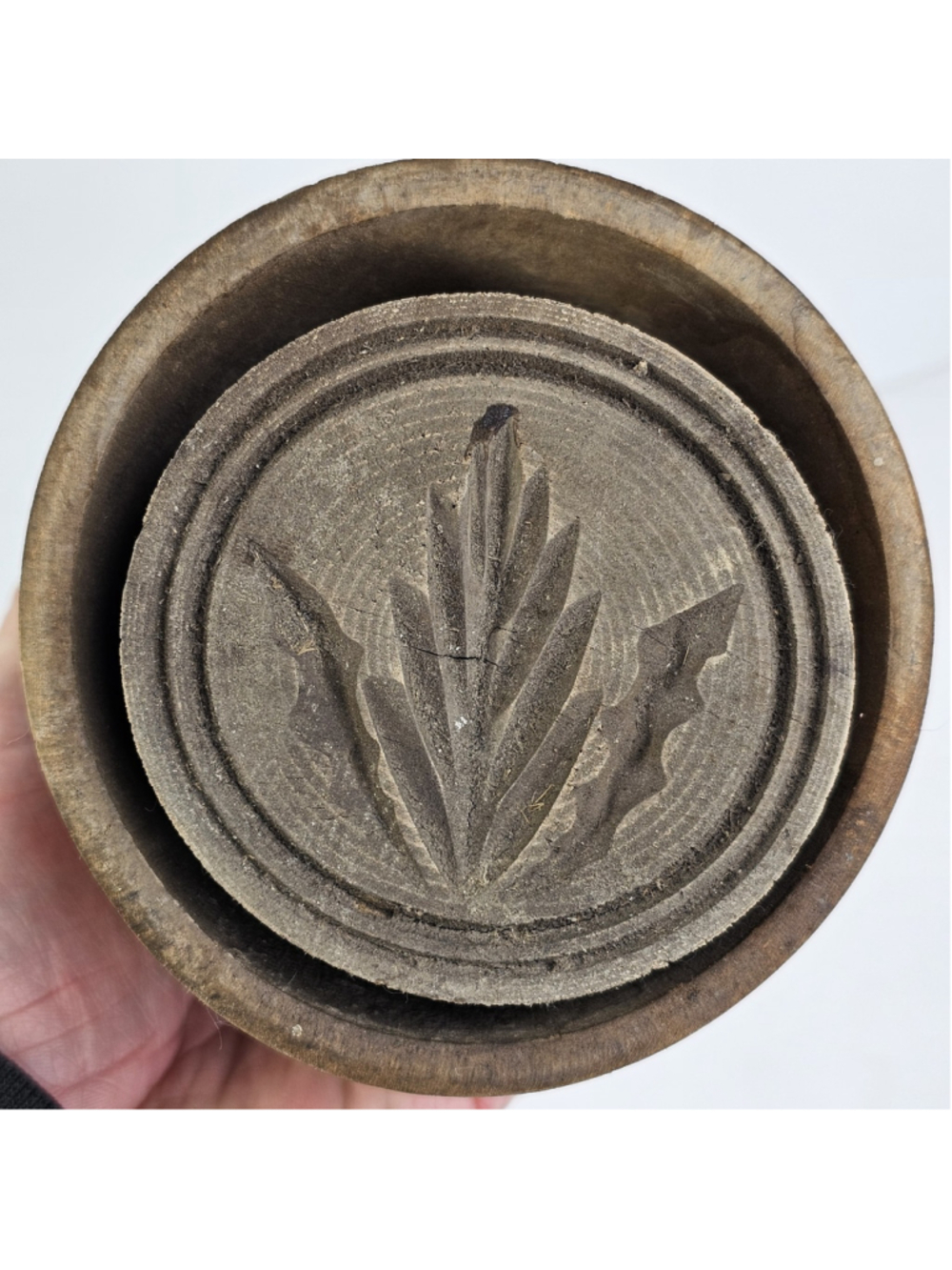 Vintage Folk Art Wooden Butter Mold Press Floral Design Primitive Farmhouse Tool